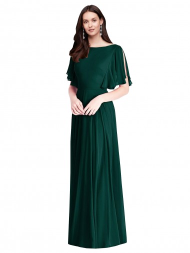 Wholesale Backless Floor Length Split Sleeves Maxi Bridesmaid Dress