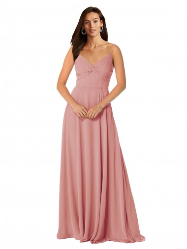 Wholesale Twist-Knot V-Neck Long Chiffon Bridesmaid Dress with Pockets