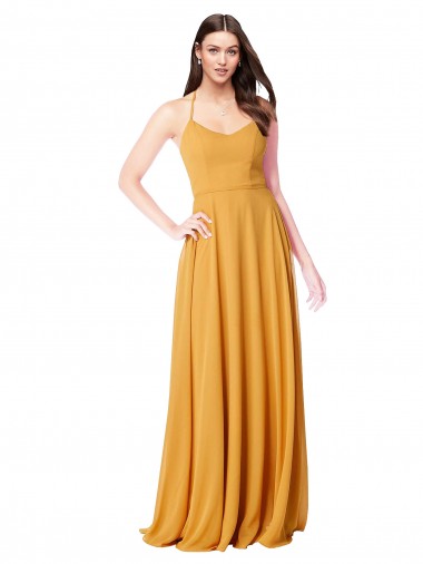 Wholesale Chiffon A-Line Bridesmaid Dress with Halter Back