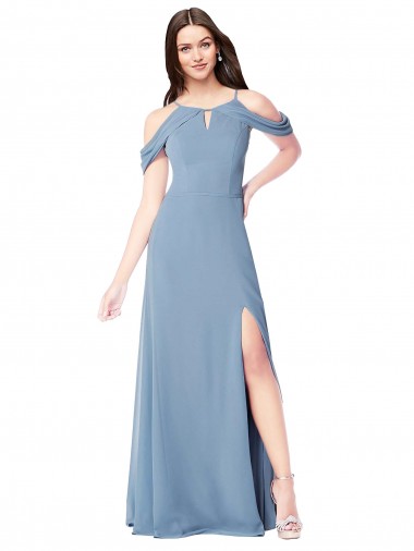 Wholesale High Neck Chiffon Bridesmaid Dress with Draped Sleeves