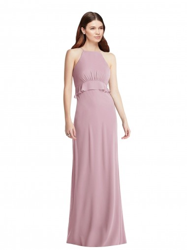 Wholesale Bias Ruffle Empire Waist Halter Maxi Bridesmaid Dress