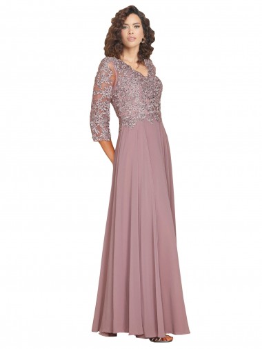 Wholesale Hand-Beaded Bodice V-Neckline Long Sleeves Chiffon Bridesmaid Dress / Prom Dress
