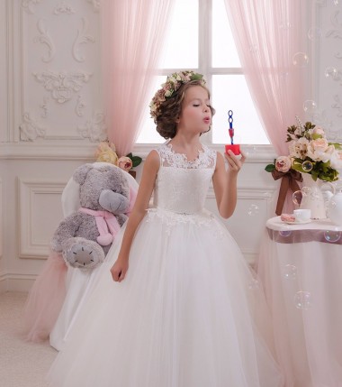 Wholesale Ivory Ball Gown High Neck Floor Length Sleeveless Flower Girl Dress