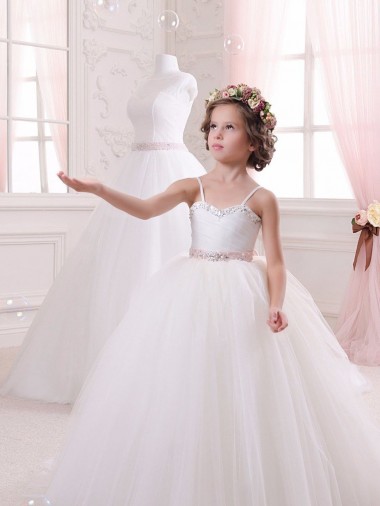 Wholesale Ivory Ball Gown Sweetheart Chapel Train Sleeveless Flower Girl Dress