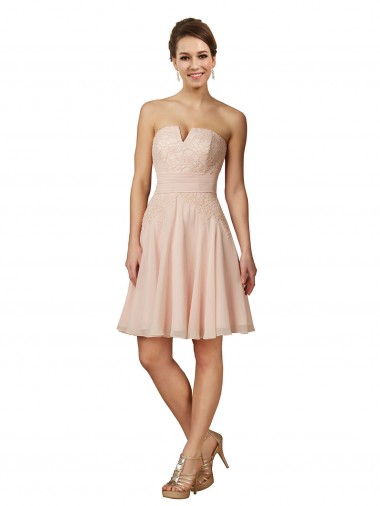Wholesale Lace and Chiffon Bridesmaid Dress / Cocktail Dress with Unique Neckline