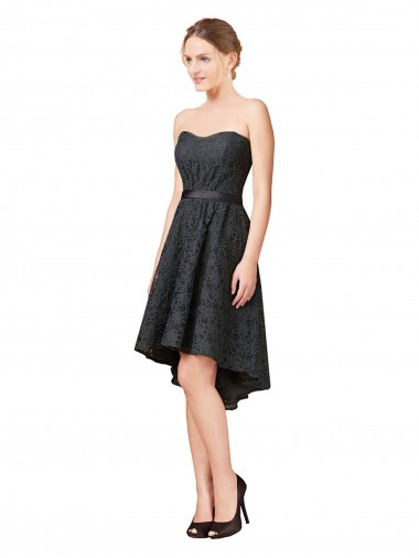 Wholesale Lace Cocktail Bridesmaid Dress with Hi-Low Hemline