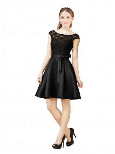 Wholesale Lace and Satin Cocktail Bridesmaid Dress with V-Back