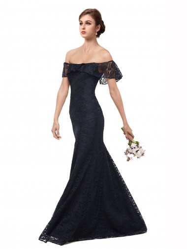 Wholesale Off the Shoulder Long Lace Bridesmaid Dress / Prom Dress with Flutter Sleeves