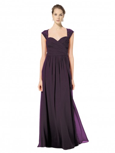 Wholesale Long Chiffon Sweetheart Bridesmaid with Lace Straps and Keyhole Back