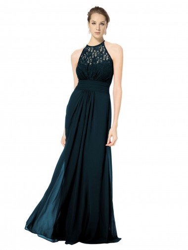 Wholesale Lace Halter Bodice Long Chiffon Bridesmaid Dress