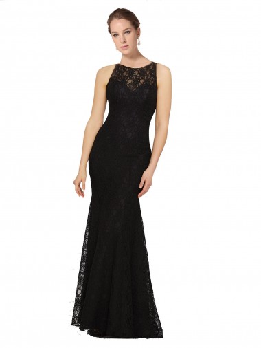 Wholesale Fitted Lace Bridesmaids Dress with Jewel Neckline and Open Back