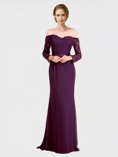 Wholesale Full Length Long Bridesmaid Dress with Lace Off The Shoulder Bodice