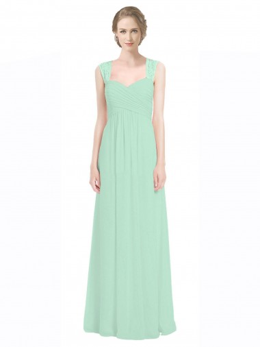Wholesale Sweetheart Chiffon Bridesmaid Dress with Lace Straps and Keyhole Back