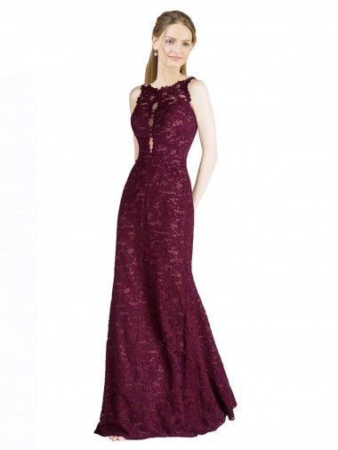 Wholesale Long Lace Bridesmaid Dress / Prom Dress with Peekaboo Bodice and Keyhole Back