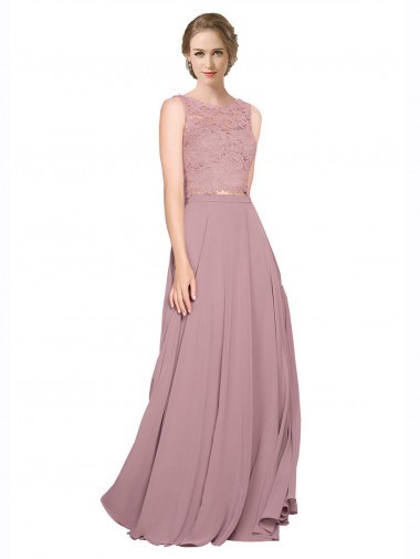 Wholesale Long A-Line Chiffon Bridesmaid Dress / Prom Dress with Sleeveless Lace Crop Top