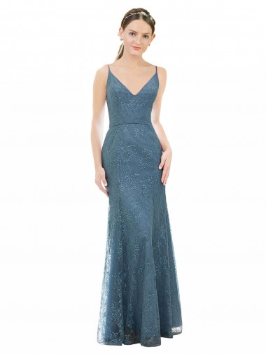 Wholesale Deep V-Neck All Over Chantilly Lace Bridesmaid Dress with Criss Cross Open Back