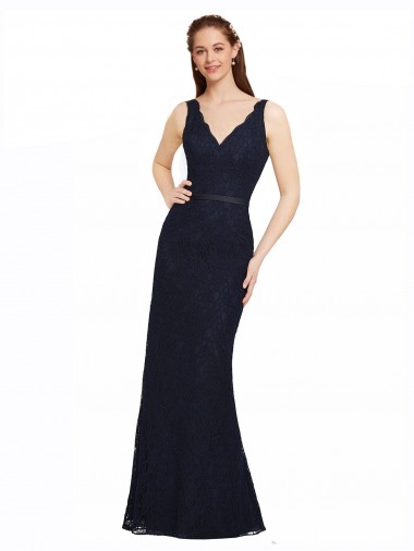 Wholesale Lace Bridesmaid Dress with Satin Waistband and Open Back
