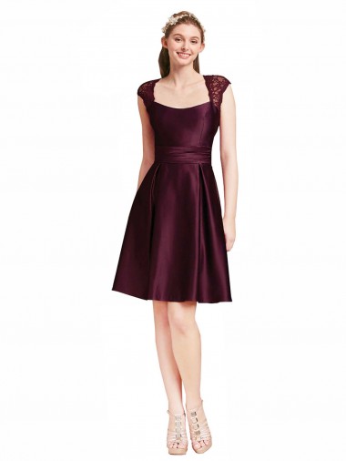 Wholesale Short Knee Length Lace Cocktail Bridesmaid Dress with Square Neck
