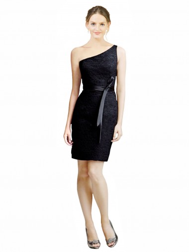 Wholesale One Shoulder Short Lace Cocktail Bridesmaid Dress with Satin Waistband