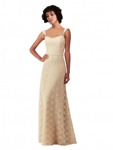Wholesale Lace A-Line Long Bridesmaids Dress with Satin Waistband