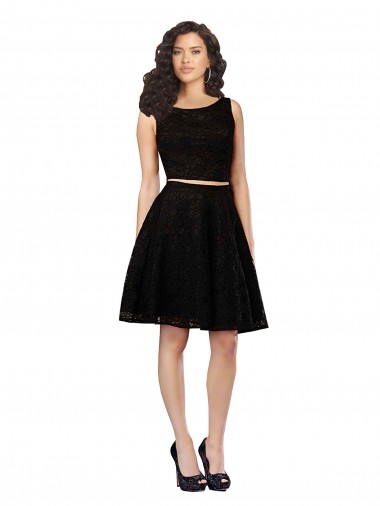 Wholesale Two Piece Short Lace Cocktail Bridesmaid Dress with Jewel Neckline