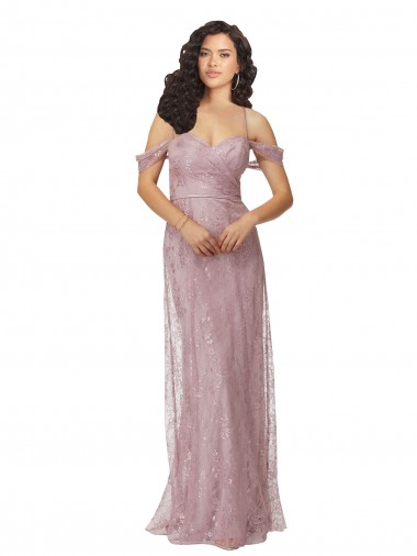 Wholesale Sweetheart Chantilly Lace Bridesmaid Dress with Off the Shoulder Sleeves