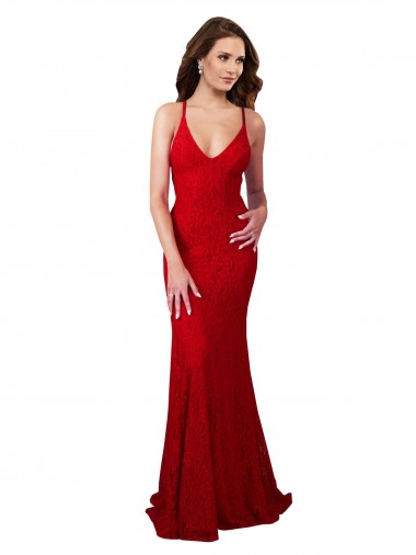 Wholesale Low Back V-Neckline Floor Length Formal Lace Bridesmaid Dress / Prom Dress