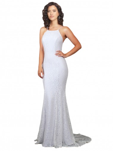 Wholesale High Neck Backless Lace Wedding Dress with Plunging Low Back