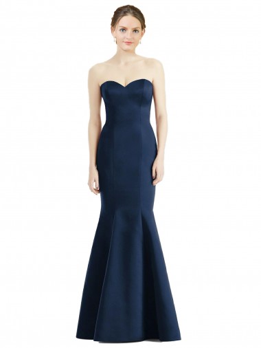 Wholesale Long Mermaid Full Length Strapless Satin Bridesmaid Dress