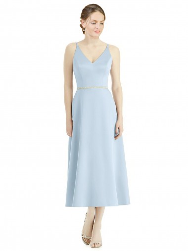 Wholesale Short Tea Length V-Neck Satin Bridesmaid Dress