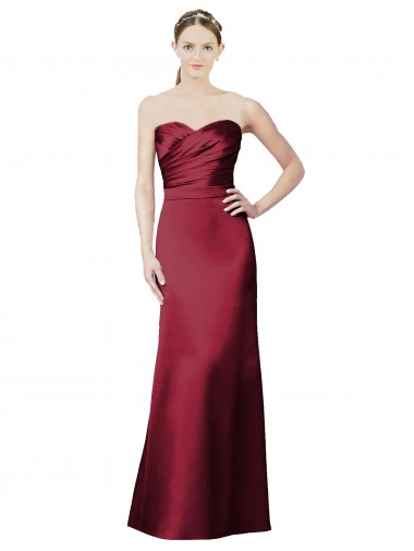 Wholesale Strapless Satin Bridesmaid Dress with Asymmetrical Draped Bodice