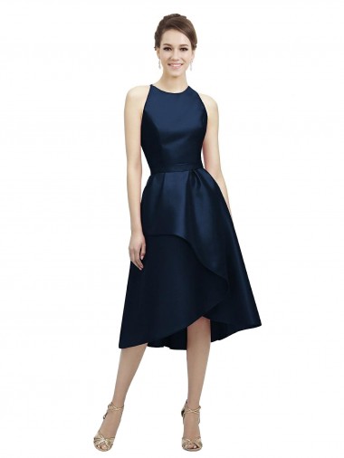 Wholesale Halter Neck Short Tea Length Sleeveless Satin Bridesmaid Dress