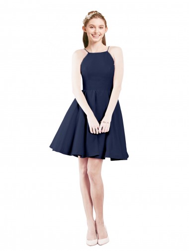 Wholesale Halter Neck Short Knee Length Satin Cocktail Bridesmaid Dress