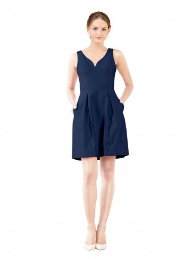 Wholesale V-Neck A-Line Satin Cocktail Bridesmaid Dress with Pockets
