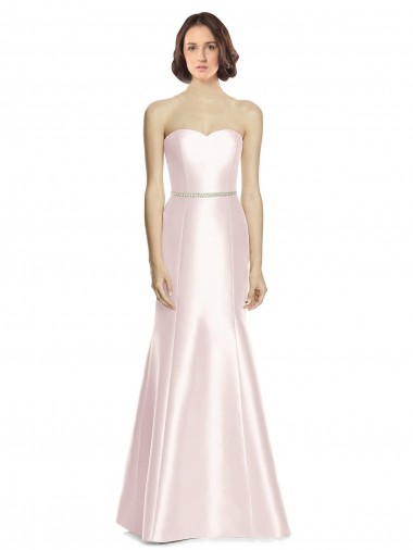 Wholesale Long Sweetheart Satin Bridesmaid Dress with Slim Beaded Sash