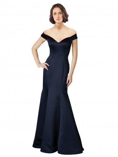 Wholesale Fit and Flare Satin Bridesmaid Dress / Prom Dress with Off the Shoulder Neckline