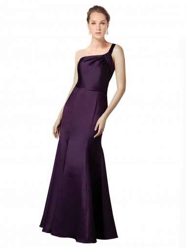 Wholesale Long Ruched Neckline One Shoulder Satin Bridesmaid Dress / Prom Dress