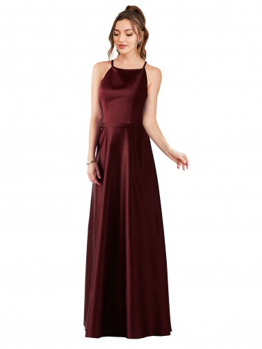 Wholesale Sleek Satin Bridesmaids Dress with Pockets
