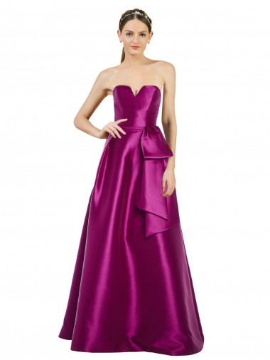 Wholesale Sleeveless V-Neck Long Satin Bridesmaid Dress / Prom Dress with Bow Waist