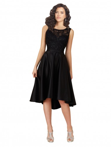 Wholesale Short High Low Satin Cocktail Bridesmaid Dress with a Beaded and Embroidered Bodice