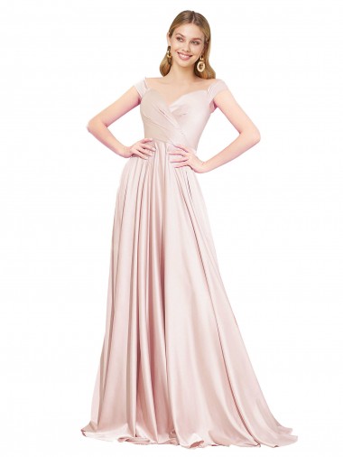 Wholesale A-Line Off the Shoulder Sweetheart Formal Satin Bridesmaid Dress / Prom Dress