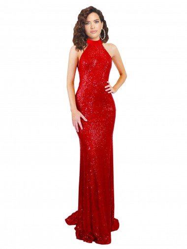 Wholesale Halter High Neck Mermaid Open Back Formal Sequin Bridesmaid Dress / Prom Dress