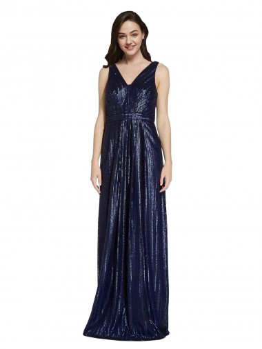 Wholesale Long V-Neck Sparking Formal Sequin Bridesmaid Dress / Prom Dress with Low V-Back