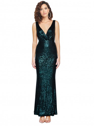 Wholesale V-Neck Full Length Formal Sequin Bridesmaid Dress / Prom Dress with Draped Back