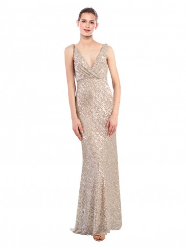 Wholesale Faux Surplice V-Neck Slim Formal Sparkling Sequin Bridesmaid Dress / Prom Dress