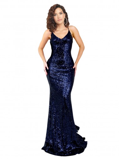 Wholesale Mermaid V-Neck Low Back Long Formal Sequin Bridesmaid Dress / Prom Dress