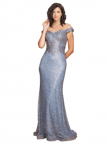 Wholesale Off the Shoulder Sweetheart Neckline Formal Sequin Bridesmaid Dress / Prom Dress with Thigh High Slit