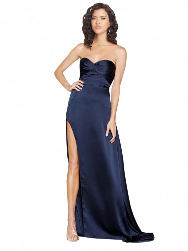 Wholesale Knotted Sweetheart Formal Silky Satin Bridesmaid Dress / Prom Dress with High Side Split