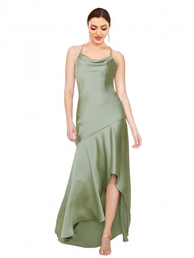 Wholesale Formal Silky Satin Bridesmaid Dress / Prom Dress with Bias Cut Skirt