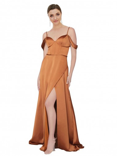 Wholesale Formal Silky Satin Bridesmaid Dress / Prom Dress with Bustier Bodice